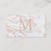 Stylish Copper Rose Gold Foil Marble Monogram Business Card (Front)