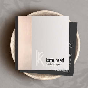 Stylish Copper Rose Gold Stripe Square Monogram Business Card