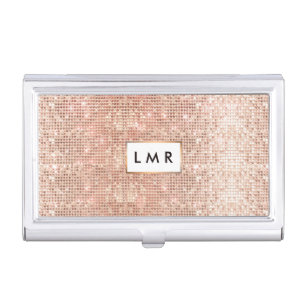 Stylish Copper Sequins Fashion and Beauty Monogram Business Card Case