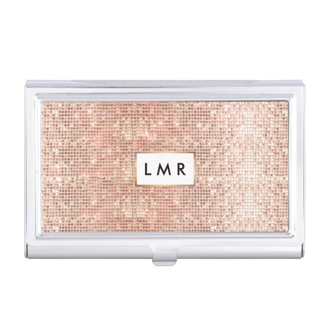Stylish Copper Sequins Fashion and Beauty Monogram Business Card Case (Front)