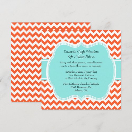 Stylish Coral &amp; Aquamarine Wedding Invitation