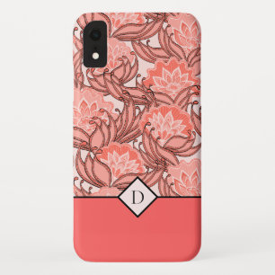 Stylish Coral Floral Pattern with Any Monogram iPhone XR Case