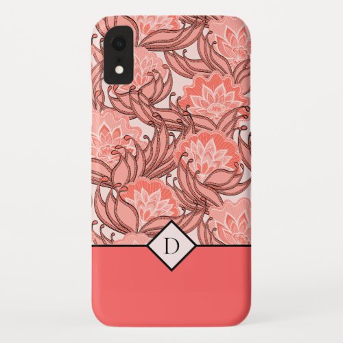 Stylish Coral Floral Pattern with Any Monogram iPhone XR Case