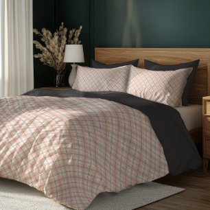 Stylish Coral Grey Plaid Bedding for Home Duvet Cover
