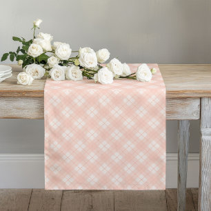 Stylish Coral Grey Table Runner with Plaid Look