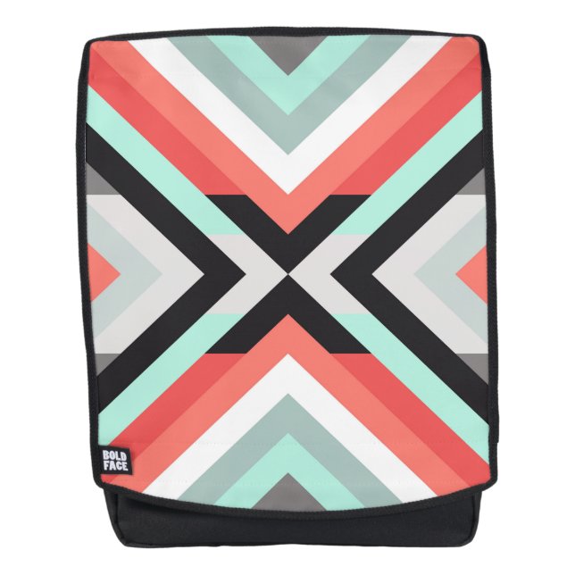 Stylish Coral Mint Gray Geometric Design Backpack (Front)