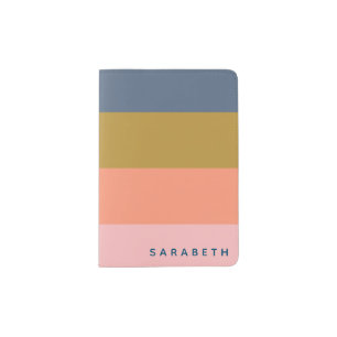 Stylish Coral Olive Geometric Stripes Monogrammed Passport Holder
