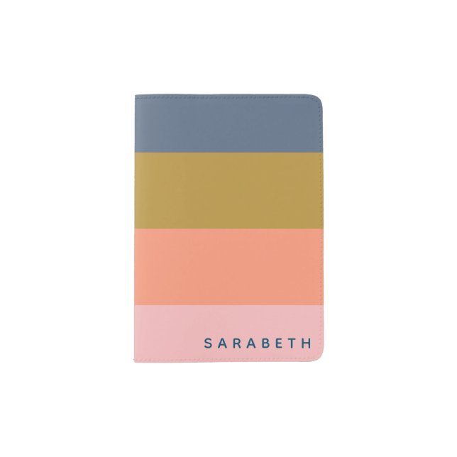 Stylish Coral Olive Geometric Stripes Monogrammed Passport Holder (Front)
