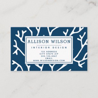 Stylish Coral Pattern - Teal Blue Ocean Theme Business Card