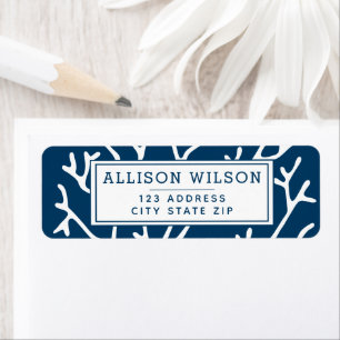 Stylish Coral Pattern - Teal Blue Ocean Theme Label