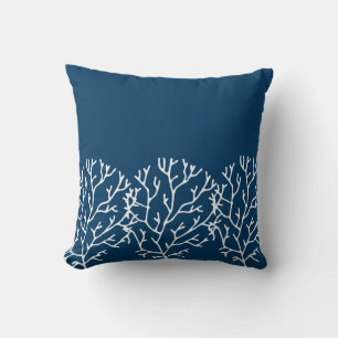 Stylish Coral Pattern - Teal Blue Ocean Theme Throw Pillow