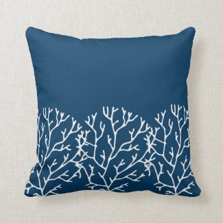Stylish Coral Pattern - Teal Blue Ocean Theme Throw Pillow