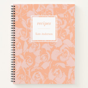 Stylish Coral Pink Floral Pattern Custom Recipe Notebook