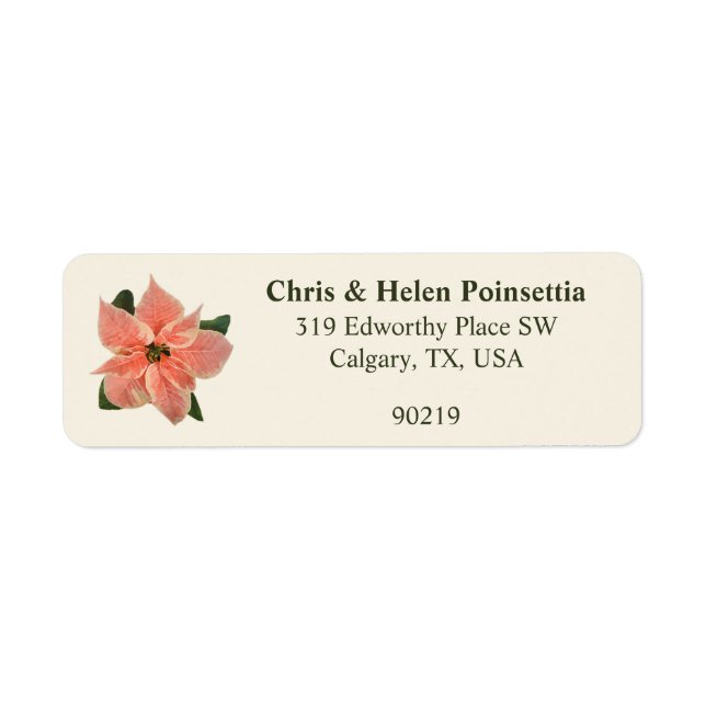 Stylish Coral Poinsettia Cream Address Label (Front)