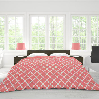 Stylish Coral Quatrefoil Tiles Pattern Duvet Cover by heartlockedhome at Zazzle