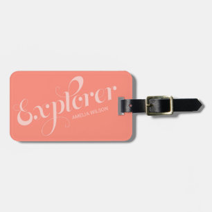 Stylish Coral Script Typography Explorer Bag Tag