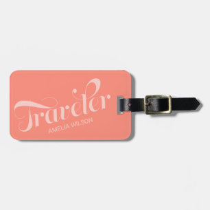 Stylish Coral Script Typography Traveler Bag Tag