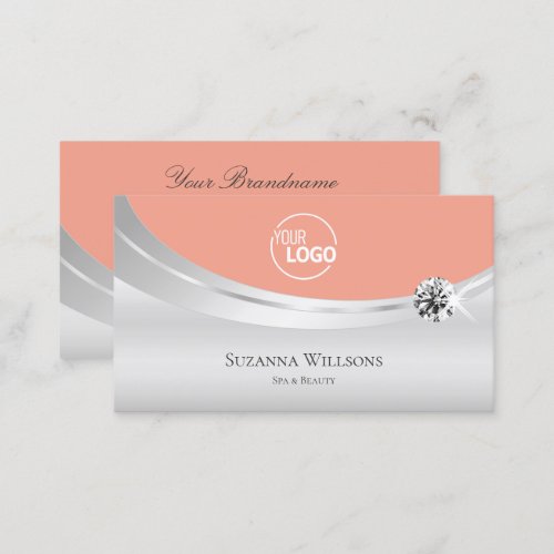 Stylish Coral Silver Decor with Logo and Diamond Business Card
