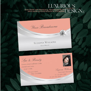 Stylish Coral Silver Decor with Photo and Diamond Business Card