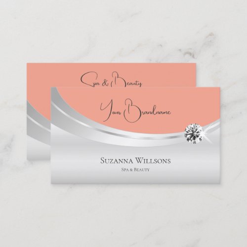 Stylish Coral Silver Decor with Sparkly Diamond Business Card