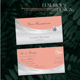 Stylish Coral Silver with Logo and Sparkle Diamond Business Card