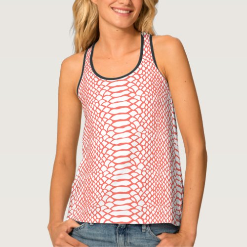 Stylish Coral Snake Skin Pattern on White Tank Top