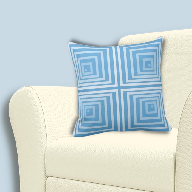 Stylish Cornered Blue Nested Box Pattern Throw Pillow (Stylish Cornered Blue Nested Box Pattern Throw Pillow)
