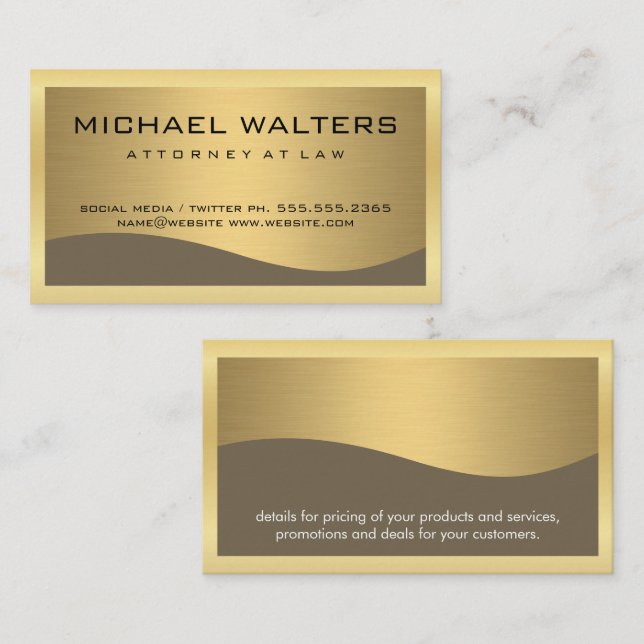 Stylish Corporate / Gold Metallic / Gold Border Business Card (Front/Back)