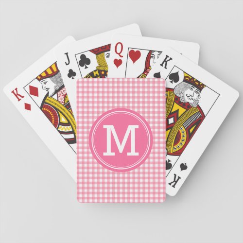 Stylish Country Gingham Pink Monogram Playing Cards