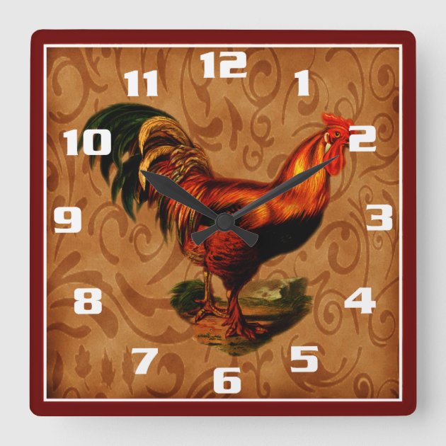 Stylish Country Rooster Kitchen Square Wall Clock Zazzle   Stylish Country Rooster Kitchen Square Wall Clock R45f0b414f36143588fd1e6d6440db0d0 S0y4t 8byvr 630 