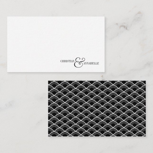 Stylish Couple Black Scallop Wedding Stationery Note Card (Front/Back)