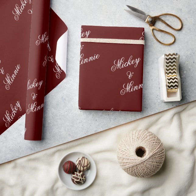 Stylish Couple Name Maroon Gift Wrap Wrapping Pape (Crafts)