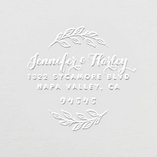 Stylish Couple's Names   Round Botanical Address Embosser