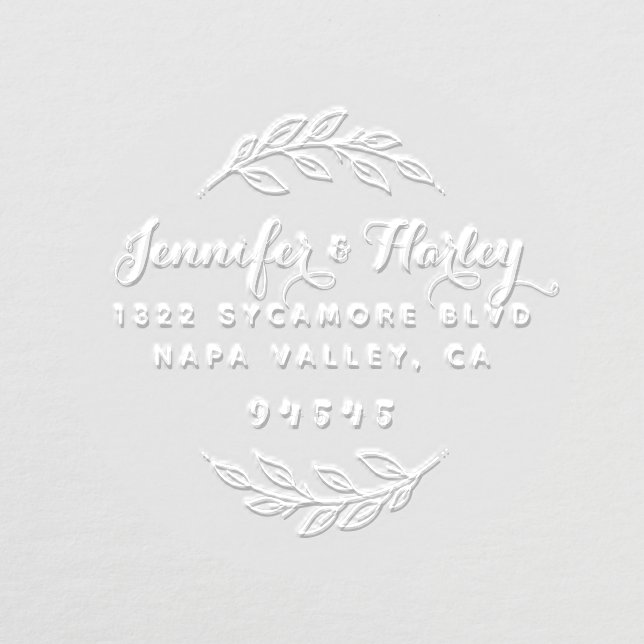 Stylish Couple's Names | Round Botanical Address Embosser (Design)
