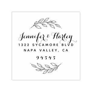 Stylish Couple's Names Round Botanical Address Self-inking Stamp