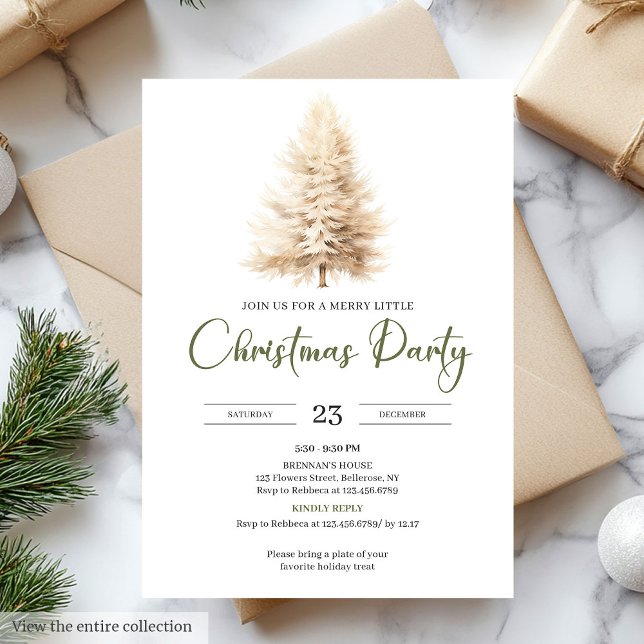 Stylish Cozy Sage Neutral Ivory Christmas Party Invitation (Stylish Cozy Sage Neutral Ivory Christmas Party Invitation)