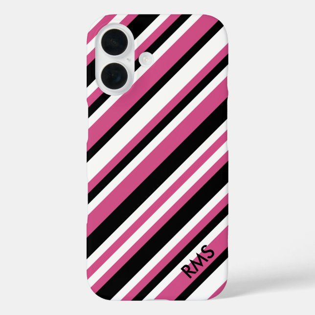 Stylish Cranberry Pink and Black Diagonal Stripes Case-Mate iPhone Case (Back)