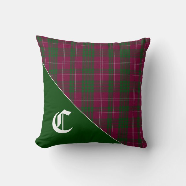 Stylish Crawford Clan Tartan Plaid Monogram Throw Pillow (Front)
