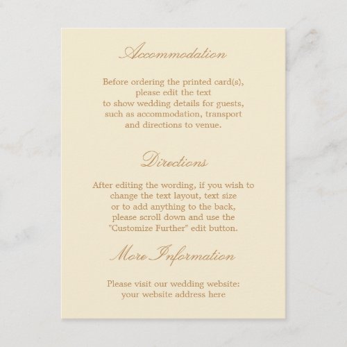 Stylish Cream Beige Wedding Details Card