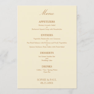 Stylish Cream Beige Wedding Menu