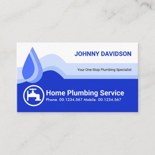 Stylish Creative Blue Flood Water Waves Plumber Business Card