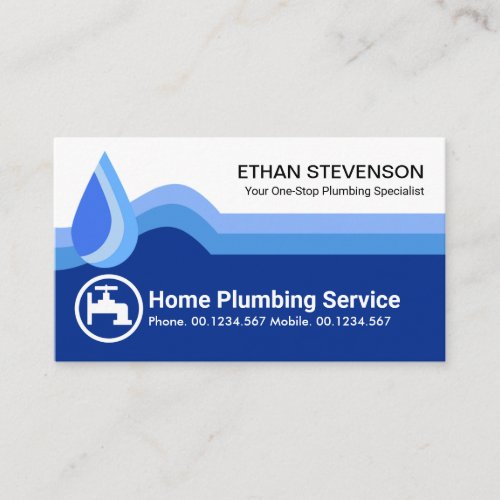 Stylish Creative Blue Flood Water Waves Plumbing Business Card