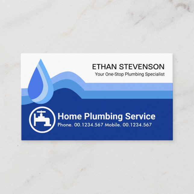 Stylish Creative Blue Flood Water Waves Plumbing Business Card (Front)