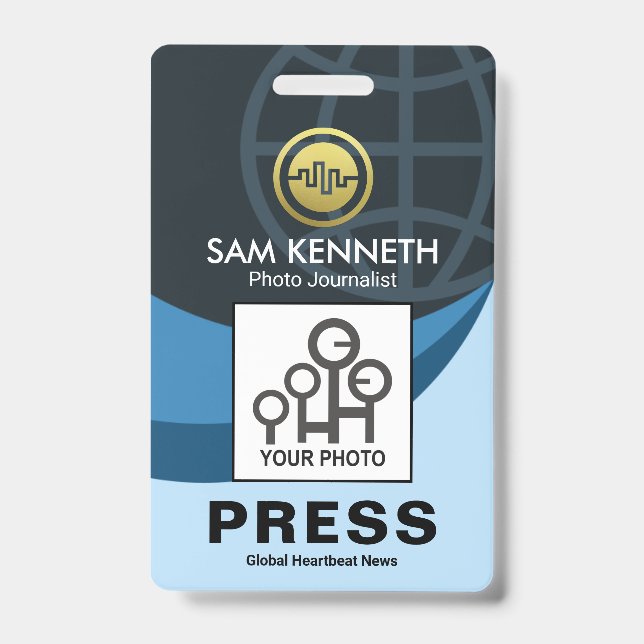Stylish Creative Global Blue Waves Press Photo Badge (Front)