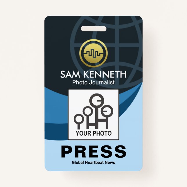Stylish Creative Global Blue Waves Press Photo Badge (Front)
