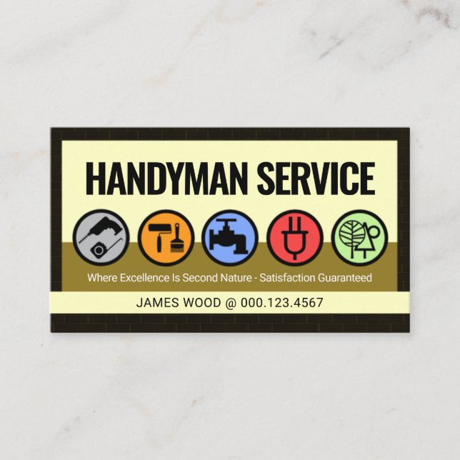 Stylish Creative Handyman Tools Icon Layer Business Card (Front)