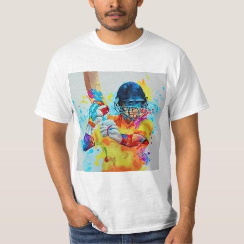 Stylish Cricket Player Water Colour T_Shirt Design