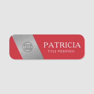 Stylish Crimson Red Silver Glitter Logo Name Tag