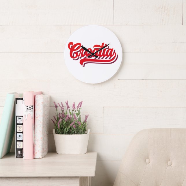 Stylish "Croatia" Typography Design Large Clock (Reading Room)