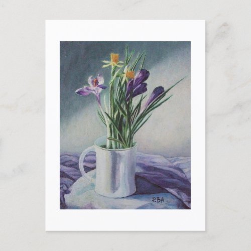 Stylish crocuses and daffodils fine art card